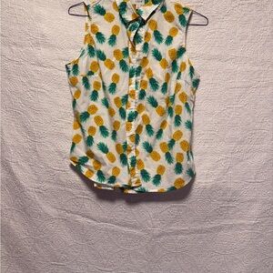 J. Crew Yellow and Green Pineapple Print Blouse